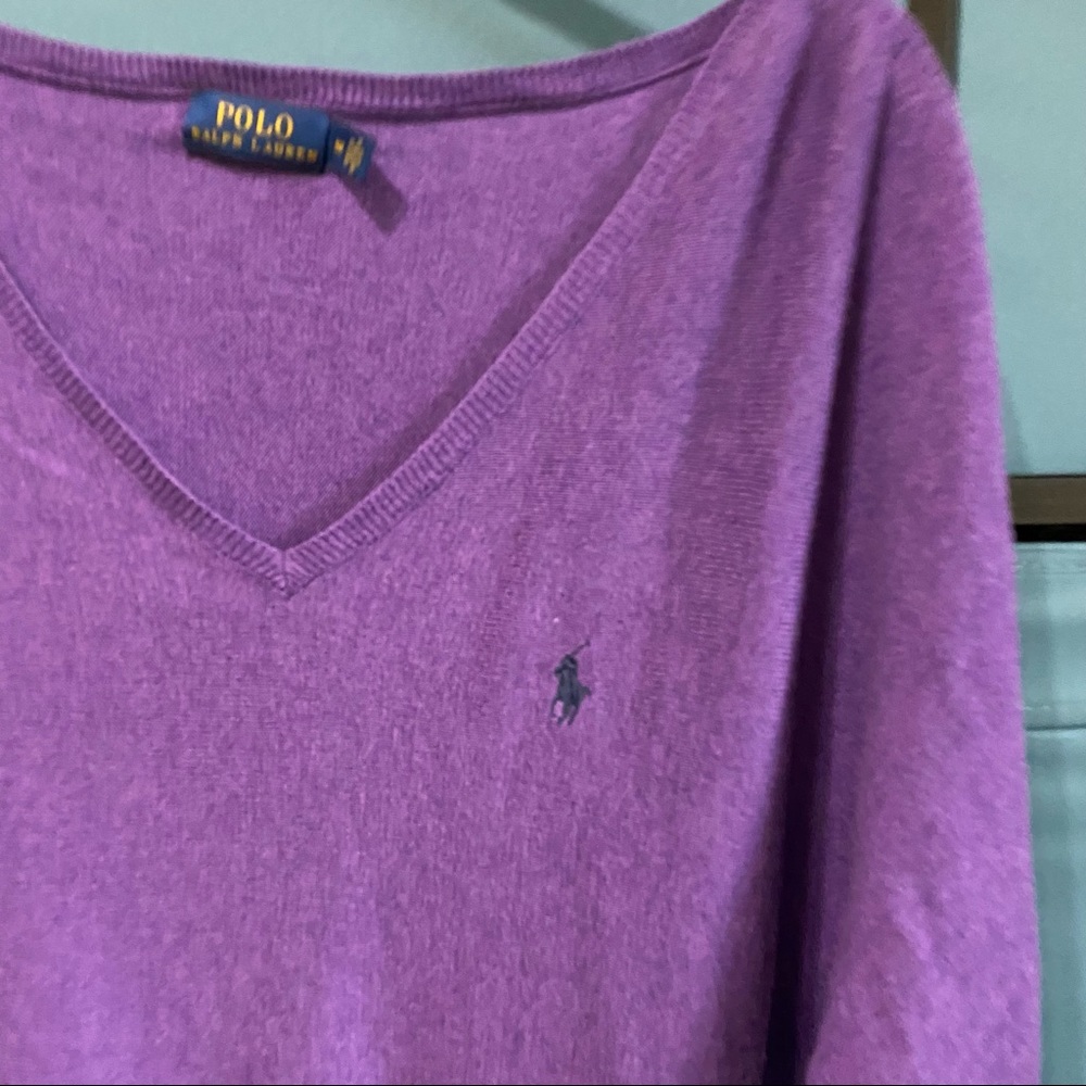 Polo by Ralph Lauren Vneck Cotton Sweatshirt Long Sleeve Pullover Purple Size M - Picture 3 of 6